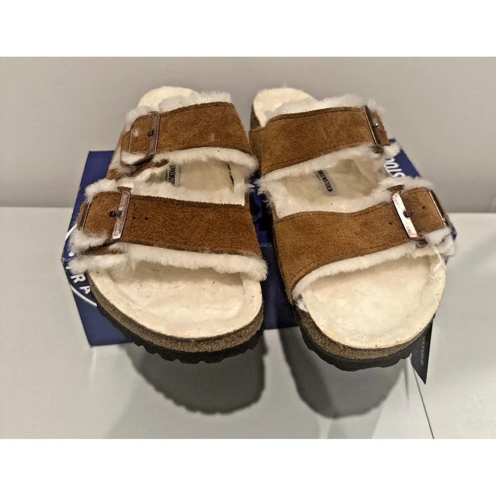 Birkenstock Unisex EU 43 M10W12 Reg Arizona Shearling Suede Leather Sandal Mink